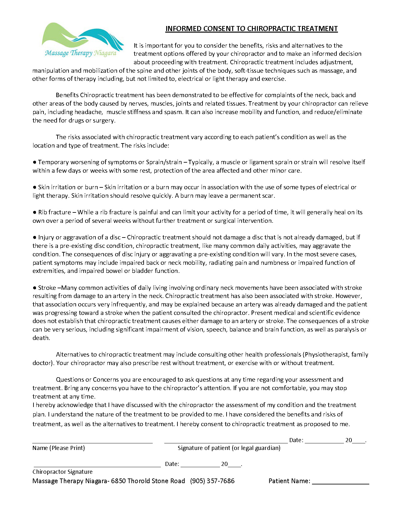 Chiropractic Consent and Intake From